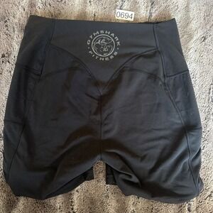 Gymshark Womens Legacy Logo Tight Shorts L Black High Waist Scrunch Gym Fit Y2K